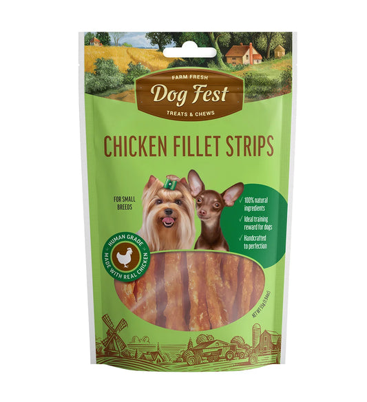 Dog Fest Chicken Fillet Strips For Mini-Dogs 55g | 50% Protein Oven-Baked Chicken Treats