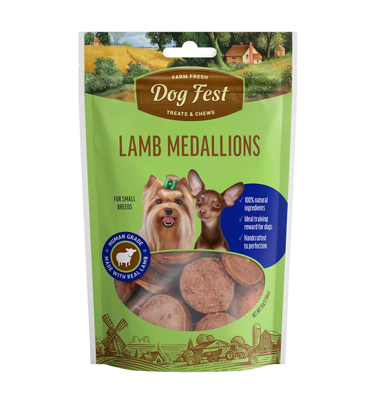 Dog Fest Lamb Medallions For Mini-Dogs 55g | High-Protein Lamb Treats for Small Breeds