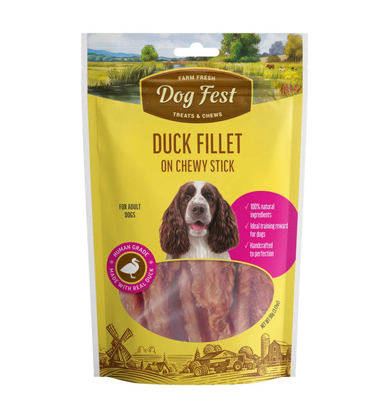 Dog Fest Duck Fillet On Chewy Stick For Adult Dogs 90g | Long-Lasting Duck & Rawhide Chew