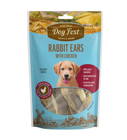Dog Fest Rabbit Ears With Chicken For Puppies 90g | Soft Chew Treats for Young Dogs