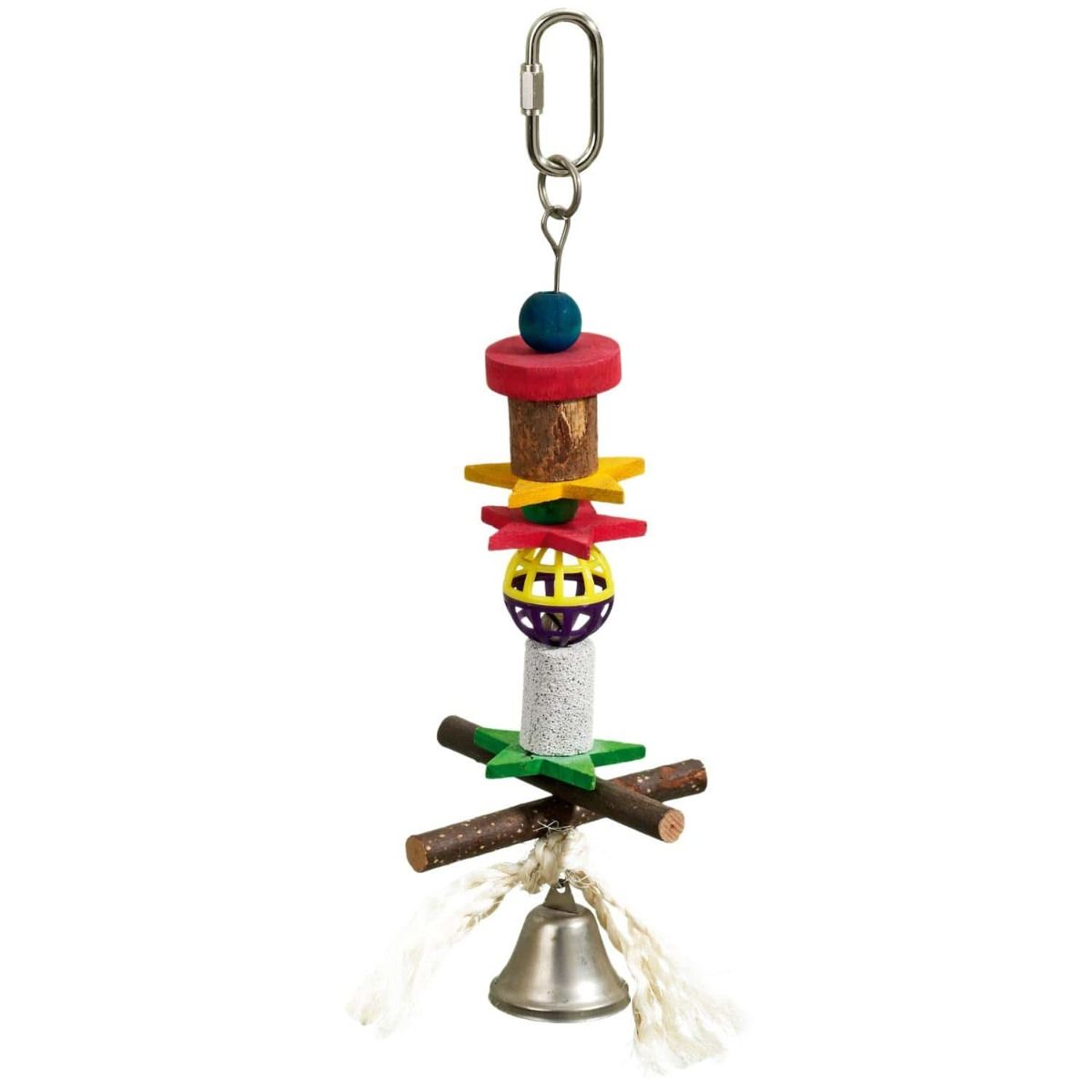 Flamingo Lava-Wood-Bell Bird Toy | Pumice & Wood Bird Toy with Bell
