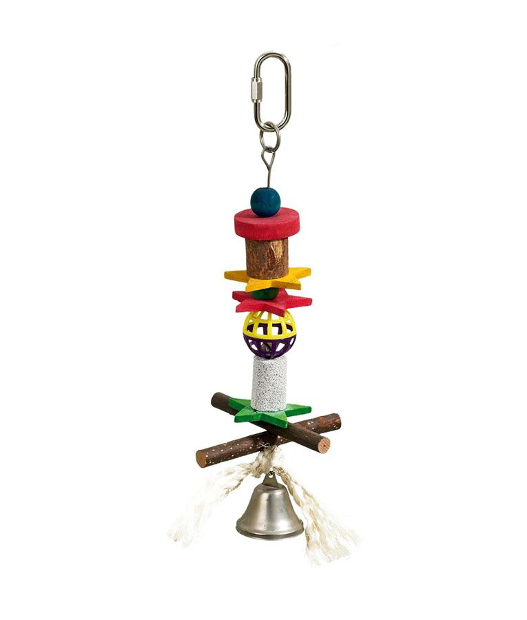 Flamingo Lava-Wood-Bell Bird Toy | Pumice & Wood Bird Toy with Bell