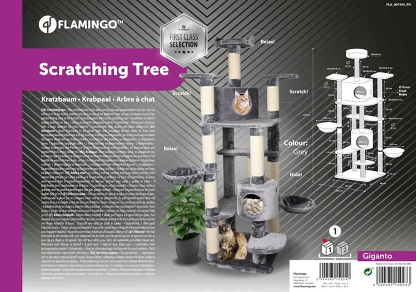Flamingo Giganto Grey & White Cat Scratching Tree | Extra Large Cat Tower for Multiple Cats