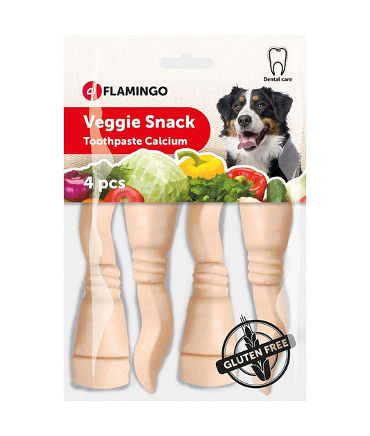Flamingo Veggie Snack Toothpaste Calcium Dog Treats 4pcs | Dental Health Chews