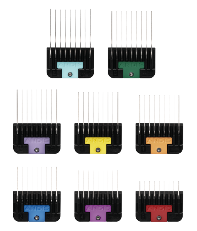 Andis Universal Stainless Steel Combs 8-Piece Set | Professional Pet Grooming Attachment Combs for Dogs & Cats