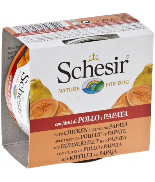 Schesir Dog Wet Food Chicken Fillets with Papaya | Adult Dog | Complementary | Natural Ingredients | 150g