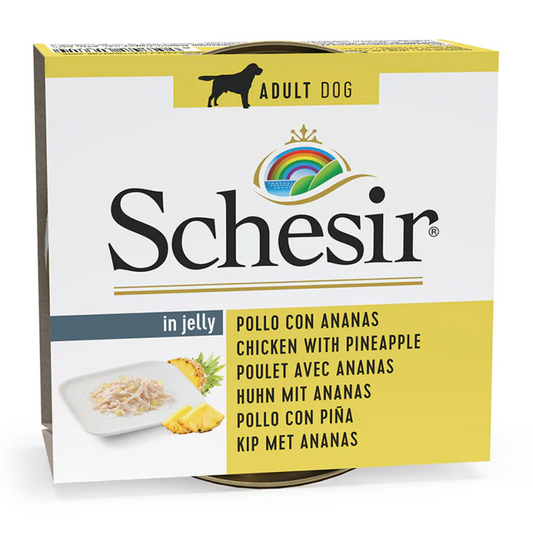 Schesir Dog Wet Food in Jelly Chicken with Pineapple | 62.2% Chicken | Complementary Food | Adult Dog | 150g