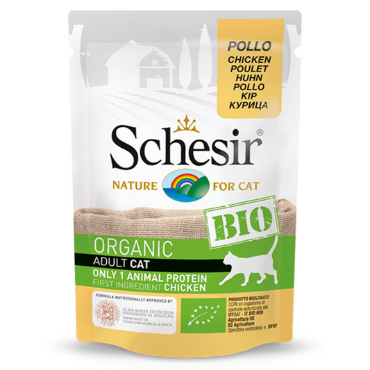 Schesir Bio Organic Adult Cat Food Chicken | Single Protein | EU Organic | First Ingredient Chicken | 16x85g