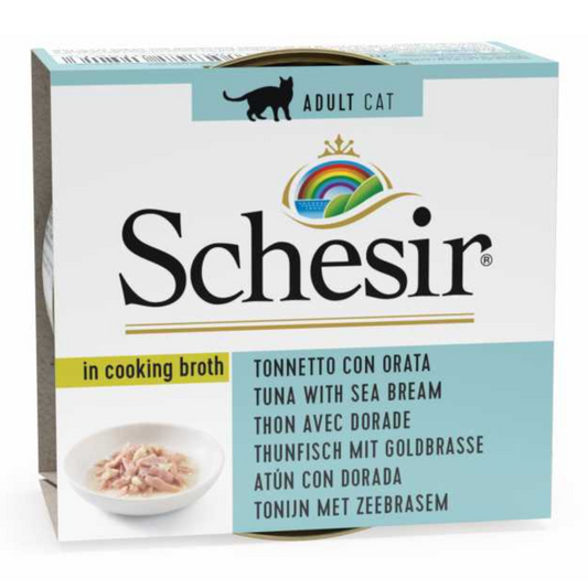 Schesir Cat Wet Food Tuna with Seabream in Broth | Adult Cat | In Cooking Broth | Complementary | 14x70g