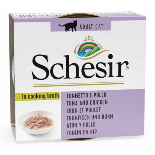 Schesir Cat Wet Food Tuna with Chicken in Broth | Adult Cat | In Cooking Broth | Complementary | 14x70g