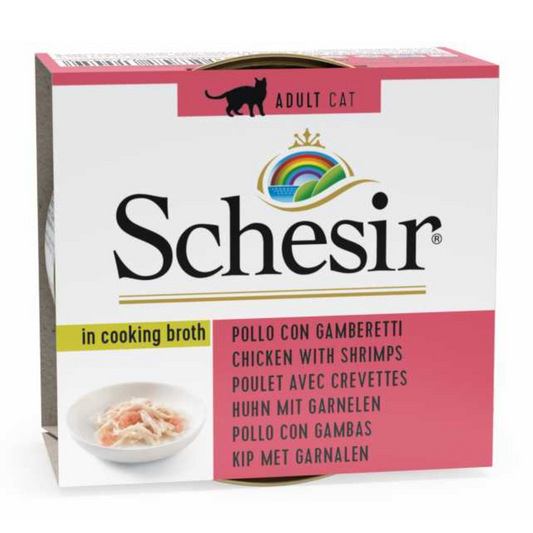 Schesir Cat Wet Food Chicken with Shrimps in Broth | Adult Cat | In Cooking Broth | Complementary | 14x70g