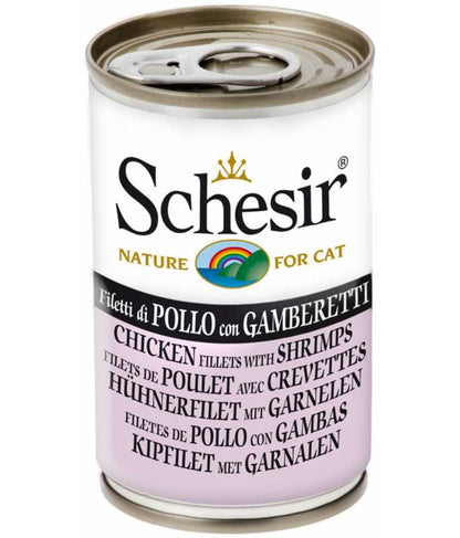 Schesir Cat Wet Food Chicken with Shrimps | Adult Cat | Complementary | Natural Ingredients | 24x140g