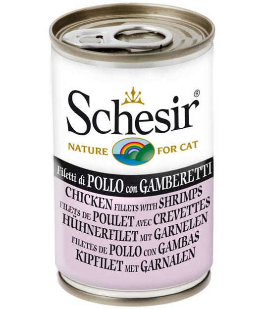 Schesir Cat Wet Food Chicken with Shrimps | Adult Cat | Complementary | Natural Ingredients | 24x140g