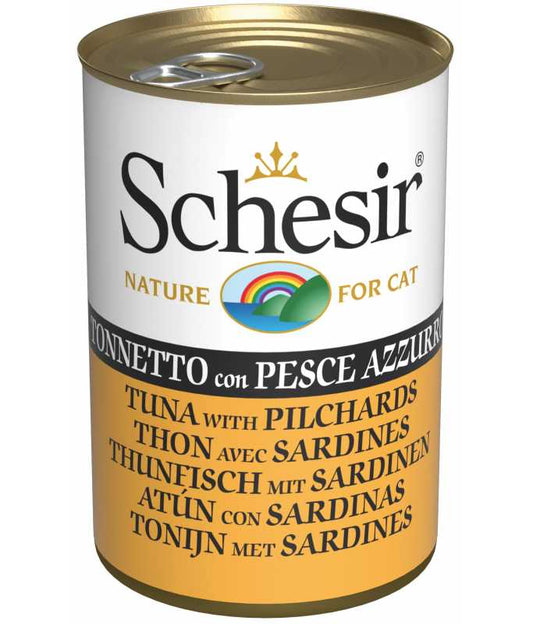 Schesir Cat Wet Food Tuna with Pilchards | Adult Cat | Complementary | Natural Ingredients | 24x140g