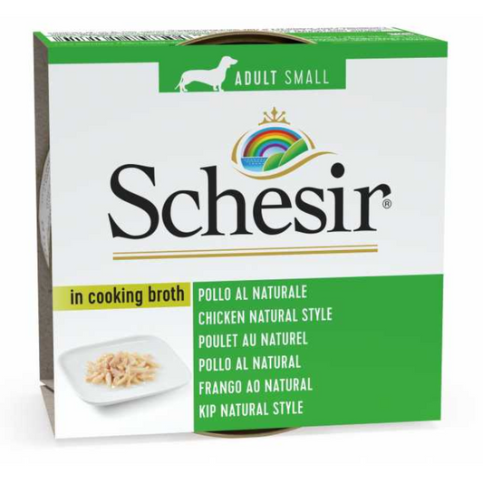Schesir Dog Wet Food Chicken Natural Style | Small Adult | In Cooking Broth | Complementary | 14x85g