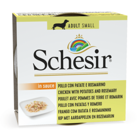 Schesir Dog Wet Food Chicken with Potatoes and Rosemary | Small Adult | In Sauce | Complementary | 14x85g