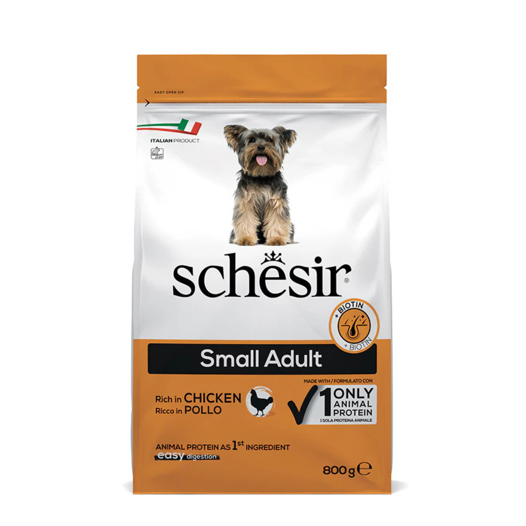 Schesir Dog Dry Food Chicken | Small Breed Adult Dog | Maintenance Formula | Complete & Balanced Nutrition | Natural Ingredients | 800g