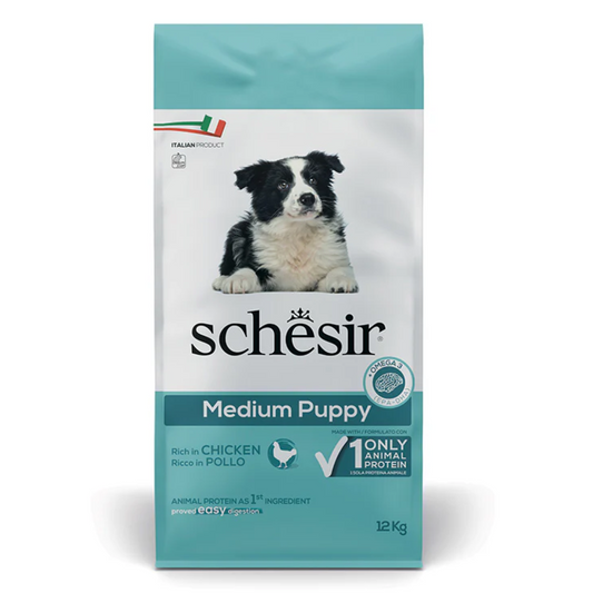 Schesir Dog Dry Food Chicken | Medium Puppy | Complete & Balanced Nutrition | Natural Ingredients | 12kg