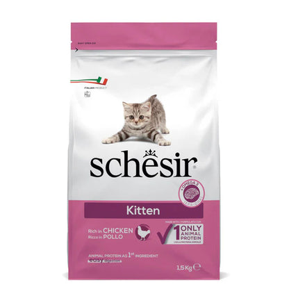 Schesir Kitten Dry Food Rich in Chicken | Single Protein Source | Only Animal Protein | Natural Ingredients | 400g-1.5kg