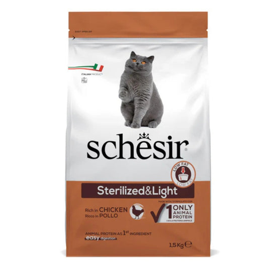 Schesir Sterilized & Light Dry Cat Food Rich in Chicken | Single Protein | Only Animal Protein | Weight Control | 1.5kg