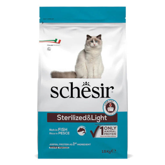 Schesir Sterilized & Light Dry Cat Food Rich in Fish | Single Protein | Only Animal Protein | Weight Control | 1.5g