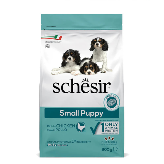 Schesir Small Puppy Dry Food with Chicken | Single Protein | Mini-Kibble | Easy Digestion | 800g