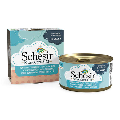 Schesir Kitten Care 3-12 Tuna with Aloe in Jelly | Complete & Balanced | Kitten Food | 14x85g