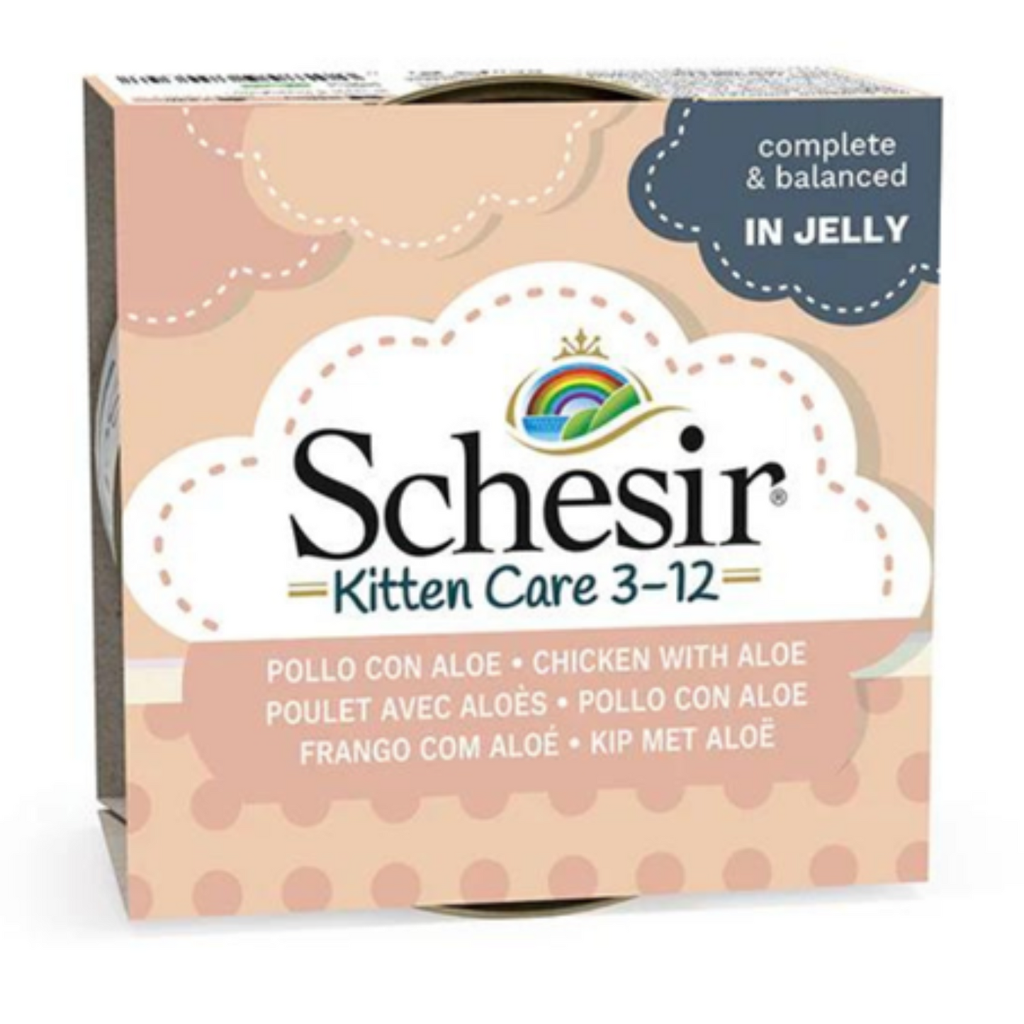 Schesir Kitten Care 3-12 Chicken with Aloe in Jelly | Complete & Balanced | Kitten Food | 14x85g