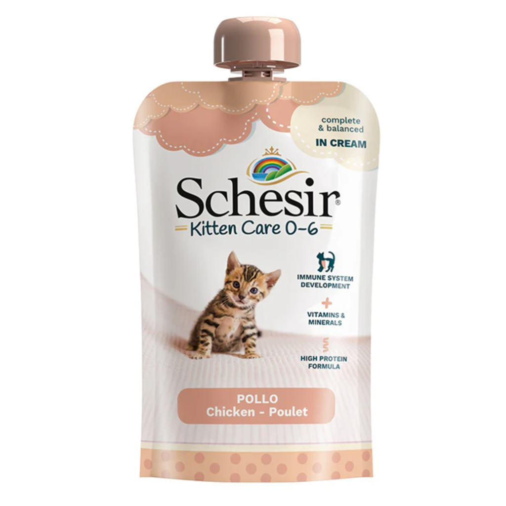 Schesir Baby Kitten Wet Food Chicken Cream | Kitten (0–6 Months) | Complete & Balanced | Natural Ingredients | 150g | Min. Order: 5 Pcs