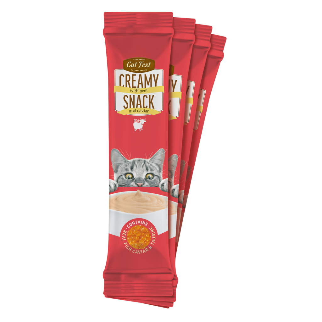Cat Fest Creamy Snacks - Beef With Caviar | Lickable Cat Treats 4x10g