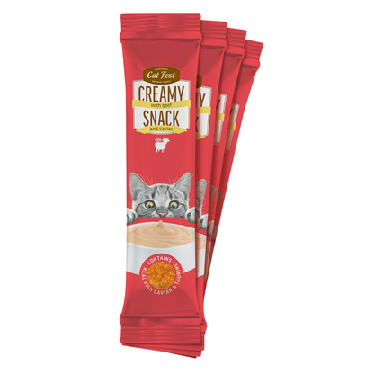 Cat Fest Creamy Snacks - Beef With Caviar | Lickable Cat Treats 4x10g