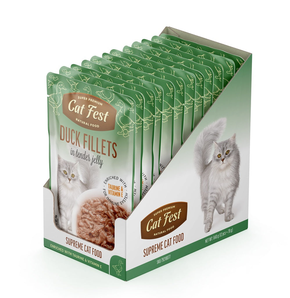 Cat Fest Duck Fillets in Tender Jelly For Cats | Shredded Duck Wet Cat Food (70g/12x70g)