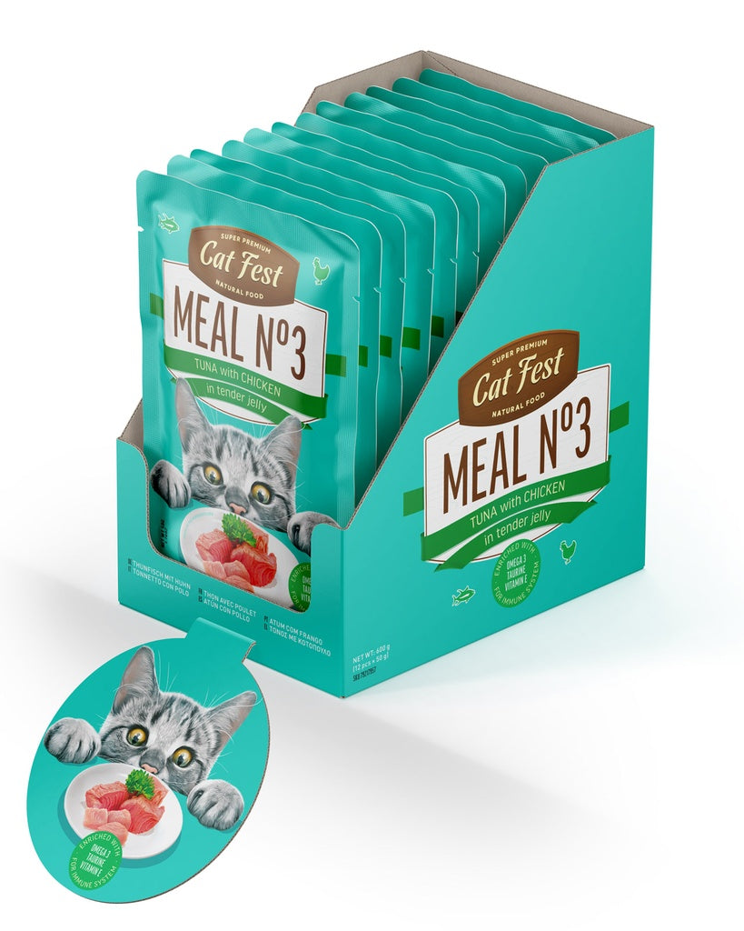 Cat Fest Meal No 3 Cat Food in Jelly - Tuna With Chicken | Premium Wet Cat Food (50g/12x50g)