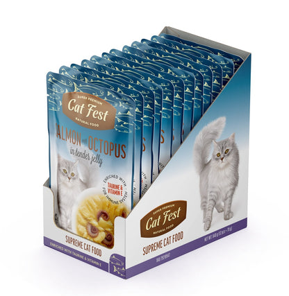 Cat Fest Salmon with Octopus in Tender Jelly For Cats | Premium Seafood Cat Food (70g/12x70g)