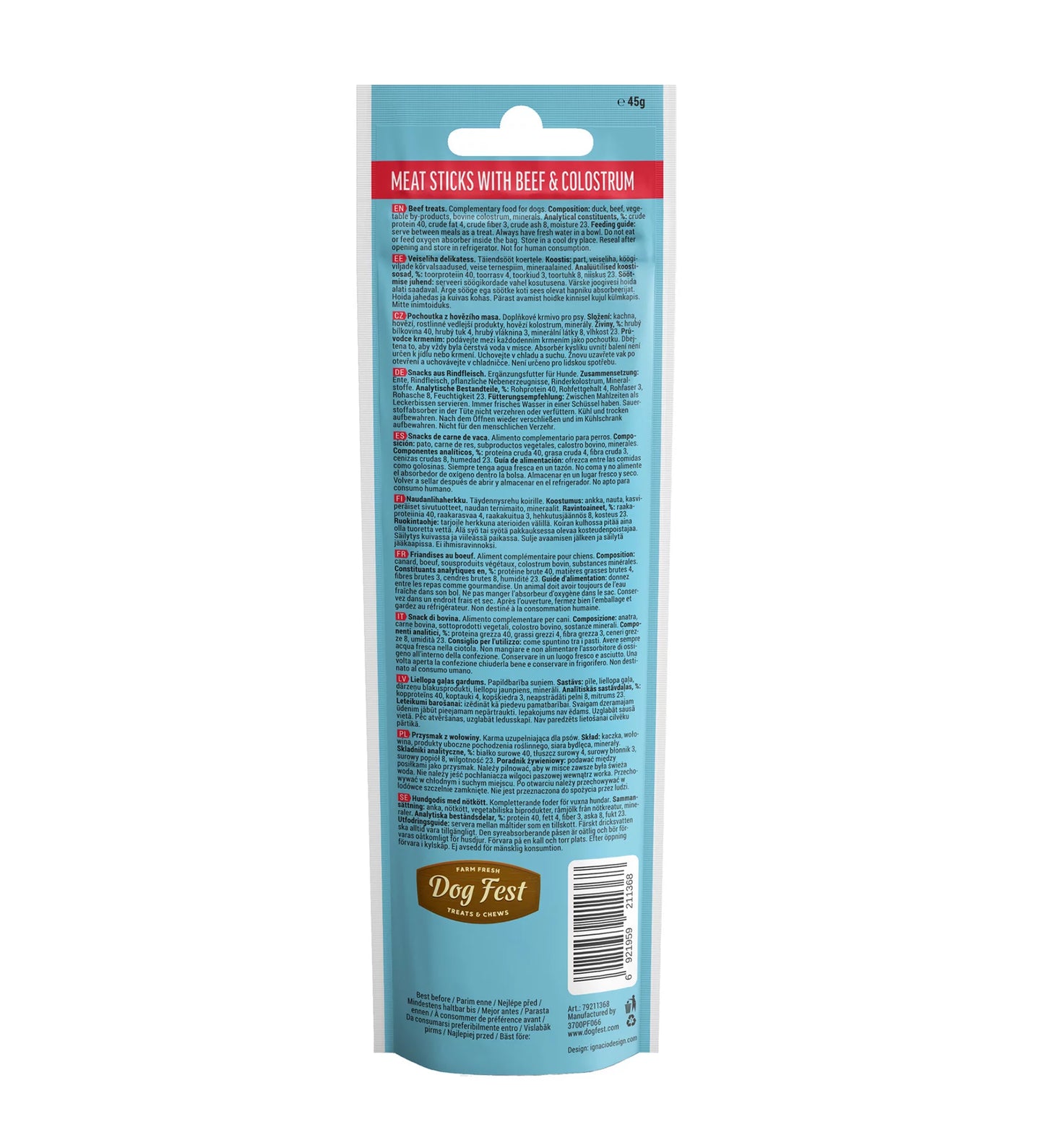 Dog Fest Beef Stick With Colostrum 45g | Colostrum-Enriched Puppy Treats