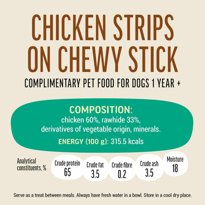 Dog Fest Chicken Strips On Chewy Stick For Adult Dogs 90g | 65% Protein Rawhide Chew
