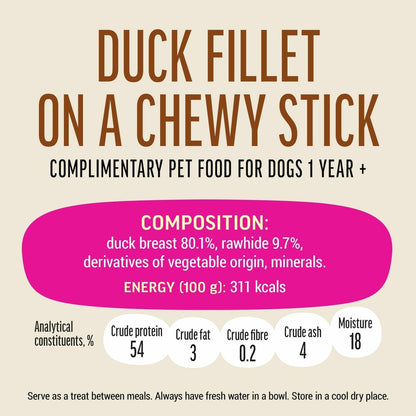 Dog Fest Duck Fillet On Chewy Stick For Adult Dogs 90g | Long-Lasting Duck & Rawhide Chew