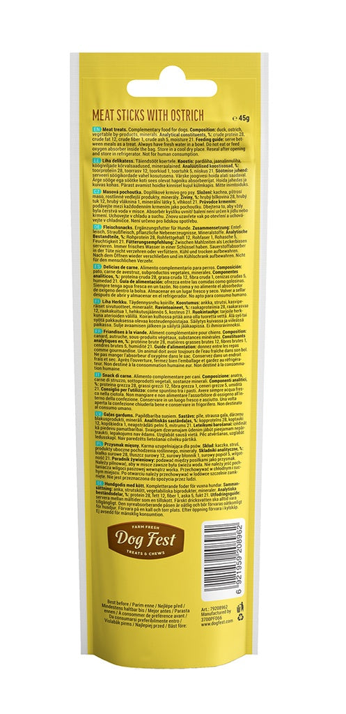Dog Fest Meat Sticks With Ostrich For Adult Dogs 45g | Ostrich Jerky Sticks