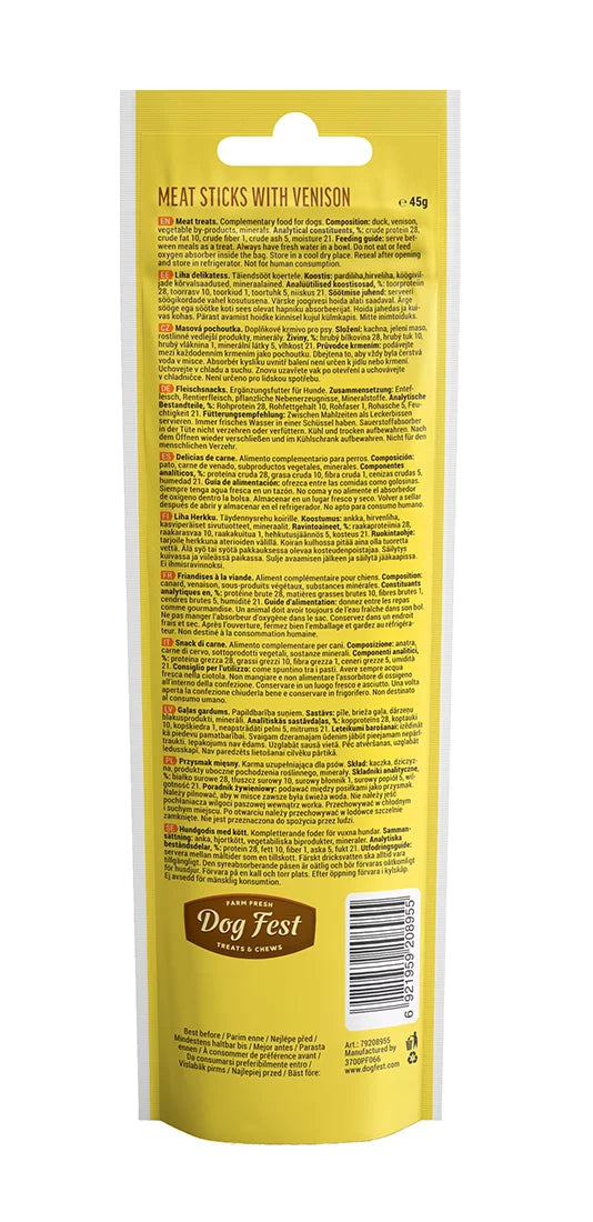 Dog Fest Meat Sticks With Venison For Adult Dogs 45g | Lean Venison Jerky Sticks