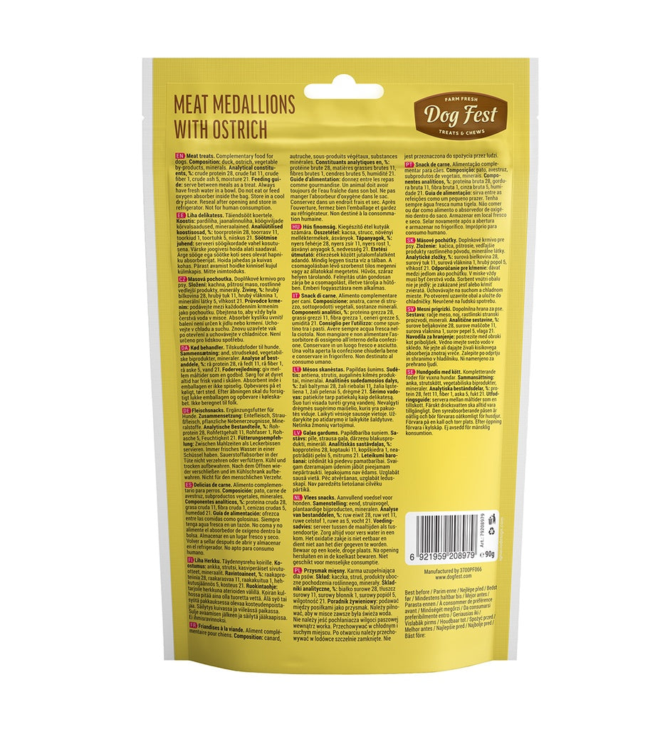 Dog Fest Medallions With Ostrich For Adult Dogs 90g | Exotic Ostrich Meat Treats