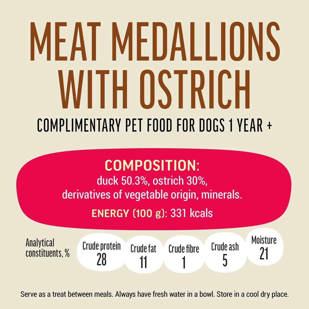 Dog Fest Medallions With Ostrich For Adult Dogs 90g | Exotic Ostrich Meat Treats