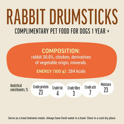 Dog Fest Rabbit Drumsticks For Adult Dogs 90g | Natural Rabbit Chew Treats