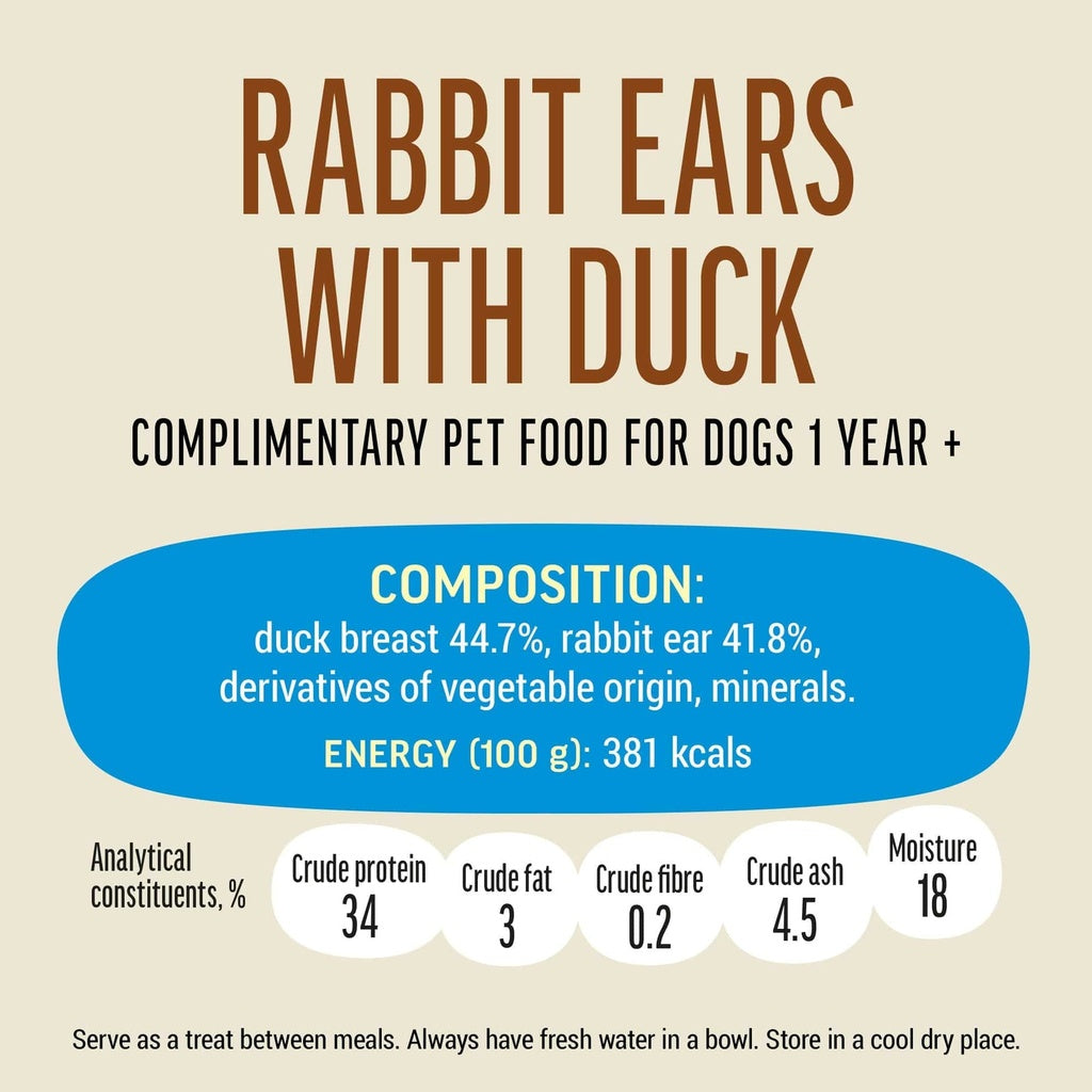 Dog Fest Rabbit Ears With Duck For Adult Dogs 90g | Duck-Stuffed Rabbit Ear Chews