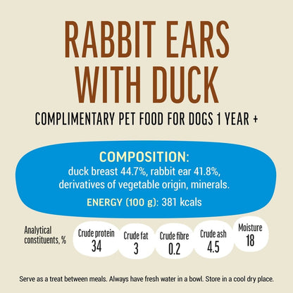 Dog Fest Rabbit Ears With Duck For Adult Dogs 90g | Duck-Stuffed Rabbit Ear Chews