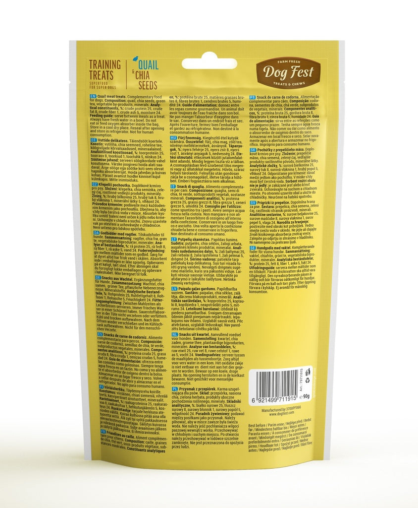Dog Fest Training Treats Quail & Chia Seeds 90g | Superfood Soft Bites with Omega 3 & 6