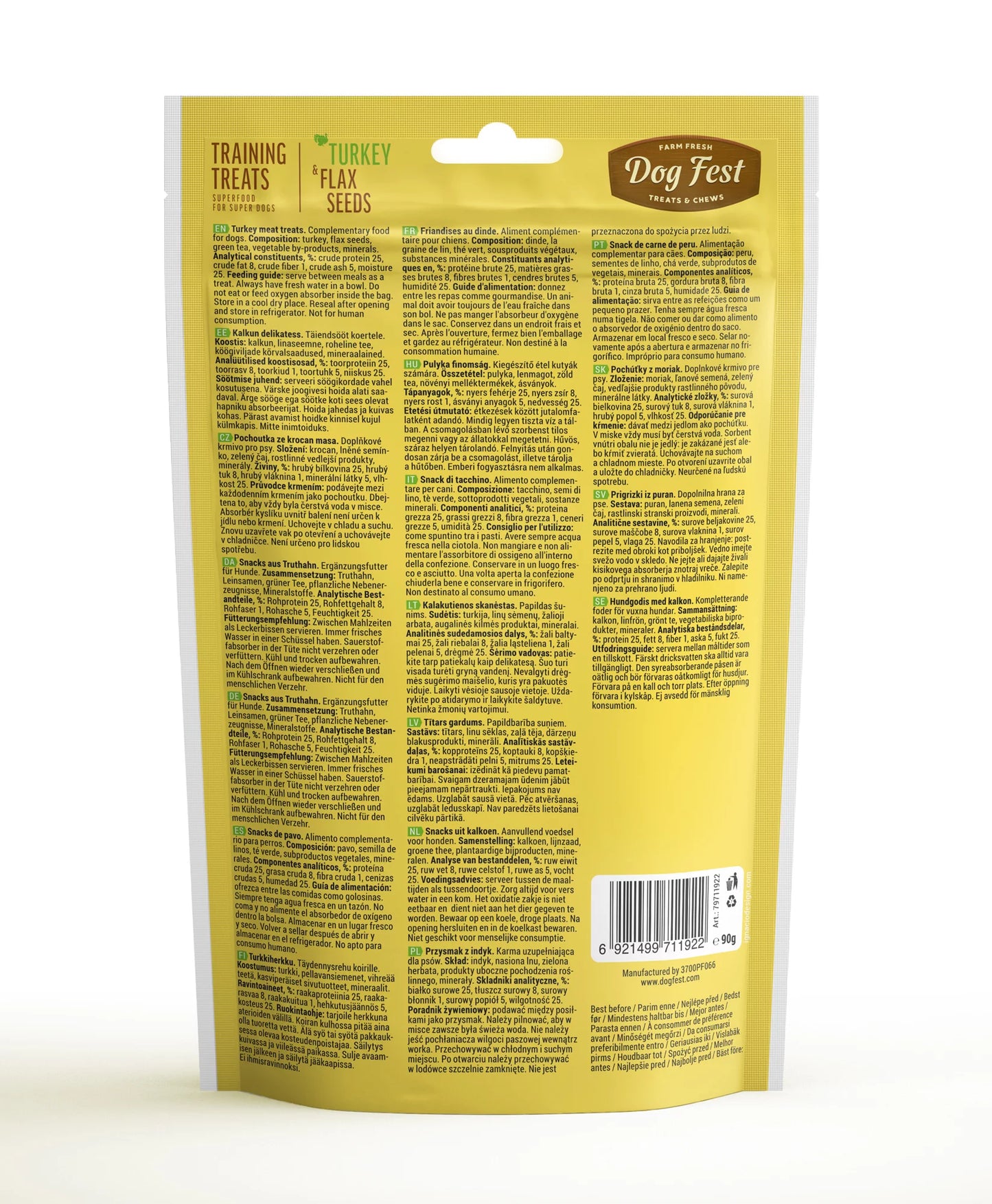 Dog Fest Training Treats Turkey & Flax Seeds 90g | Omega-Rich Soft Training Bites