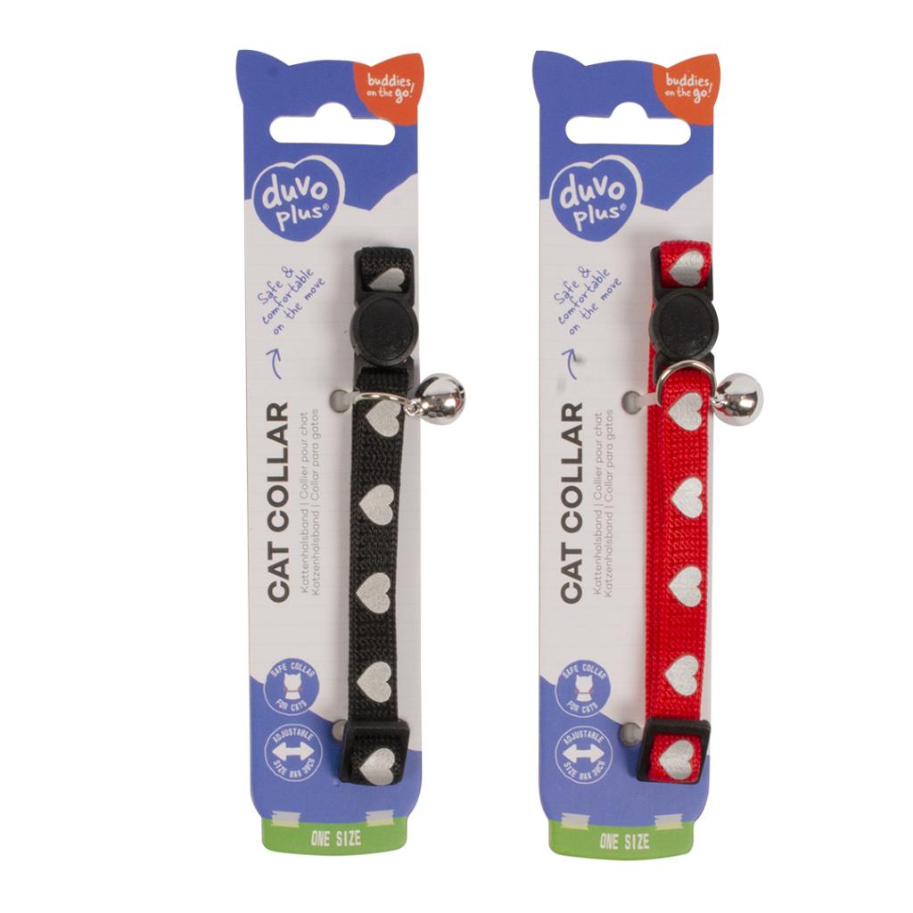 Duvo+ Cat Collar Hearts Reflective | Safety Cat Collar with Heart Print & Bell