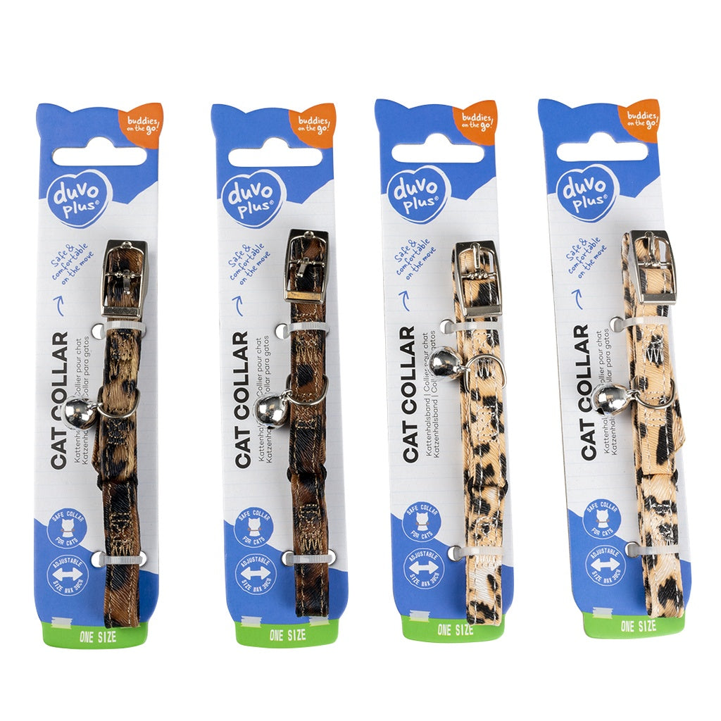 Duvo+ Cat Collar Leopard-Mixed Colors | Wild Animal Print Nylon Safety Collar with Bell 20 - 30cm