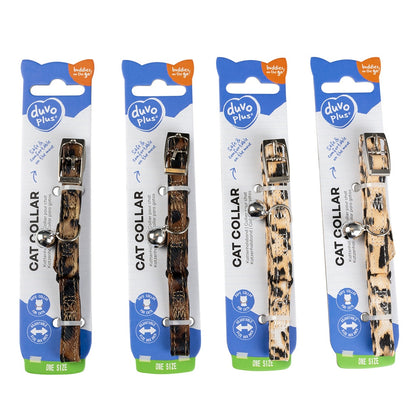 Duvo+ Cat Collar Leopard-Mixed Colors | Wild Animal Print Nylon Safety Collar with Bell 20 - 30cm