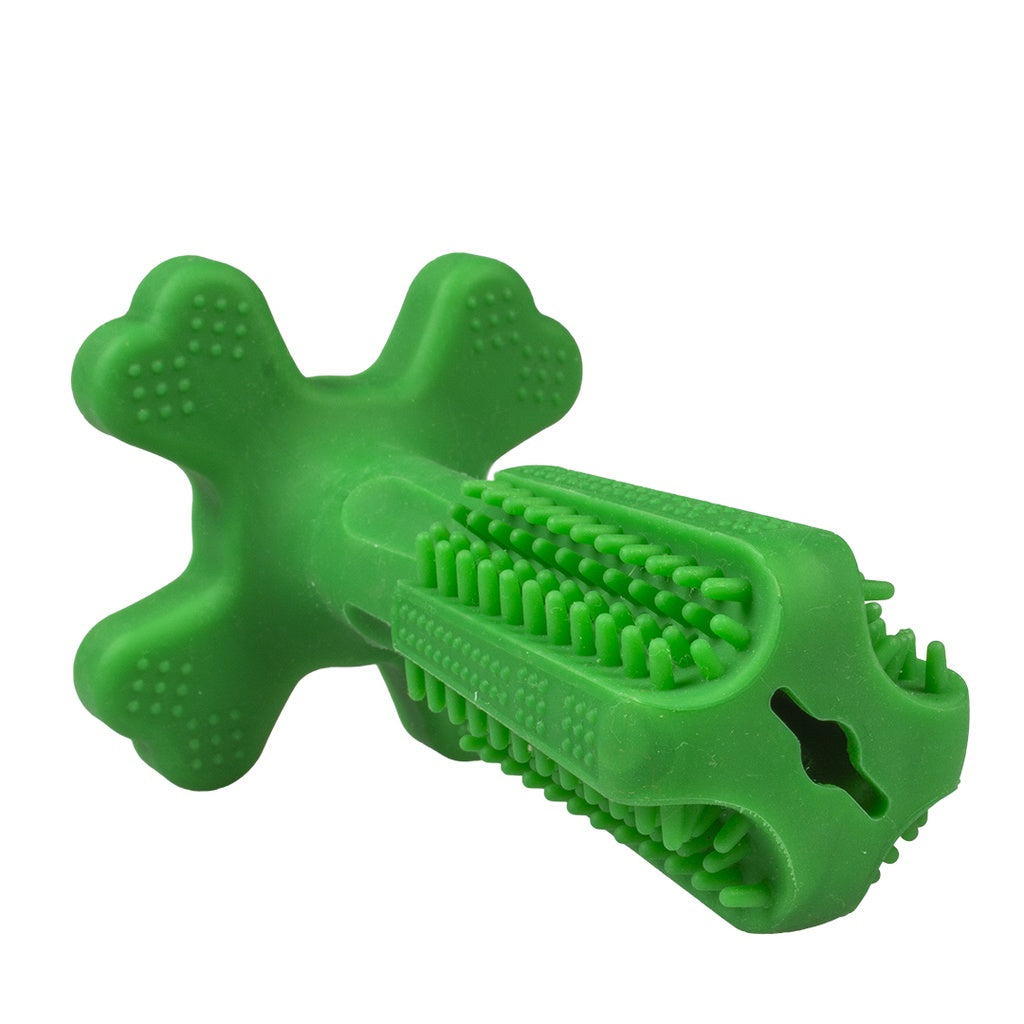 Duvo+ Chew 'n Play Brush Green Medium | Dual-Purpose Dental Chew Toy for Dogs